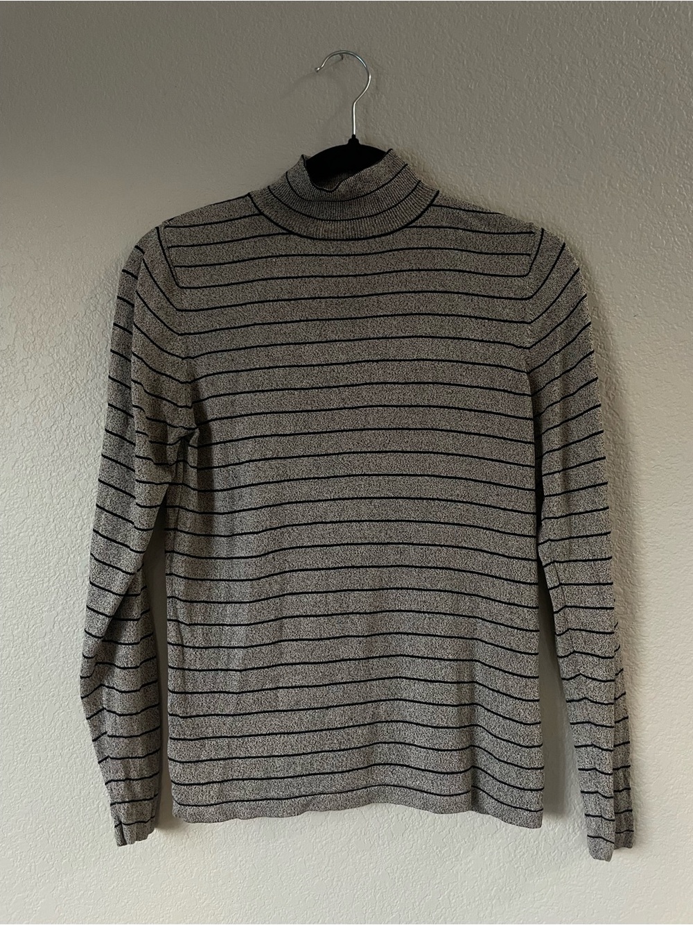 Vintage Valerie Separates 100% Silk Striped Turtleneck Taupe Black M
